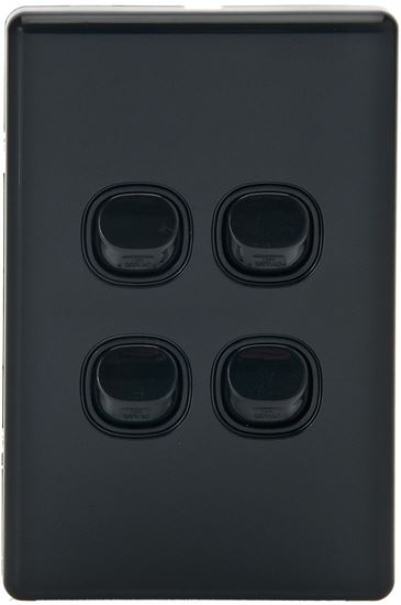 Tradesave Sleek 16A 2-Way Vertical 4 Gang Switch. Flame Resistant. Matt Black