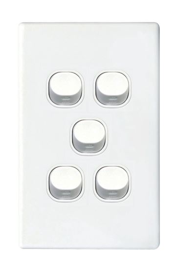 Tradesave Sleek 16A 2-Way Vertical 5 Gang Switch. Flame Resistant. Matt Black