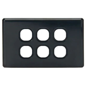 Tradesave Sleek 6 Gang Switch Plate ONLY Accepts all Tradesave Mechs Flame Resistant. Matt Black