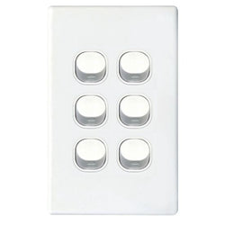 Tradesave Sleek 16A 2-Way Vertical 6 Gang Switch. Flame Resistant. Matt Black