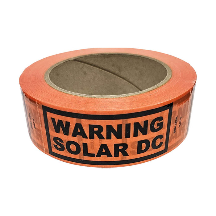 Cirlock "WARNING SOLAR DC" Perforated Sticker Roll 38mm x 100mm x 50m outdoor use - Orange