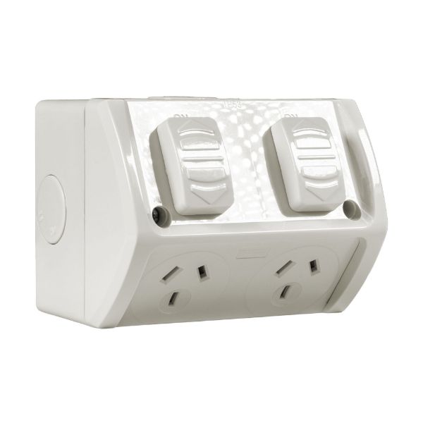 Tradesave Switched Socket 10A Waterproof Double Grey IP53