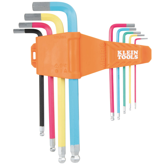 Klein Metric 9Pc Long Ball-End Hex Key Set Power Coated