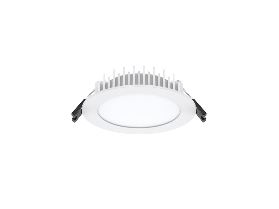 Pureled Platinum Downlight with Flush Diffuser 8W CCT Selectable 3000K/4000K/5700K, CRI>90 760-880lm Triac Dimming IP54/IP20 90-100mm Cutout External Driver with Quick Connect & Flex and Plug