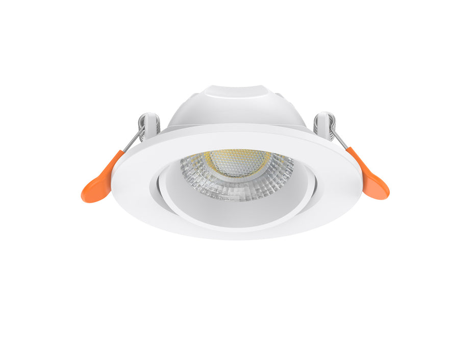 Pureled Eco Gimbal Downlight 9W CCT Selectable 3000K/4000K/5700K 850-950lm Triac Dimming IP40/IP20 85-95mm Cutout External Driver with Flex and Plug