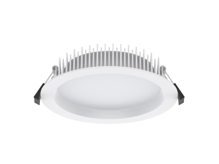 Pureled Platinum Downlight with Recessed Diffuser 12W CCT Selectable 3000K/4000K/5700K, CRI>90 1100-1300lm Triac Dimming IP54/IP20 120-130mm Cutout External Driver with Quick Connect & Flex and Plug