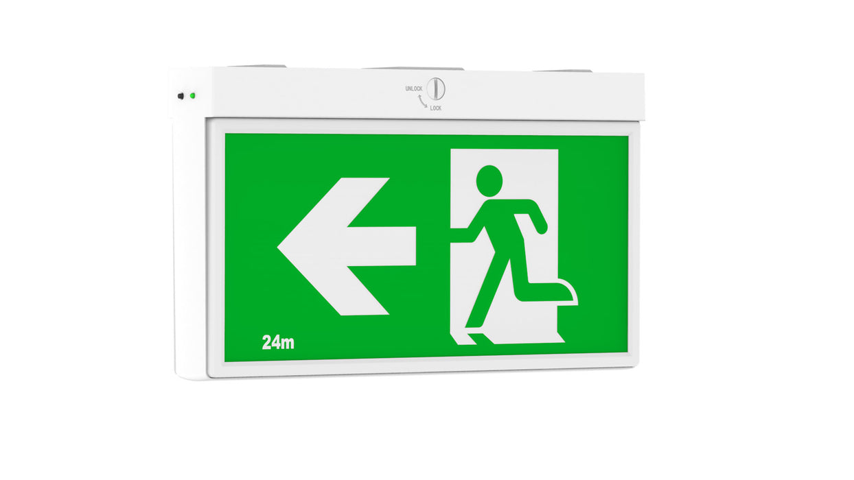 Pureled Surface Mount Blade Exit Light 24M Double Sided 1W Maintained IP20 White Directional Signs Included