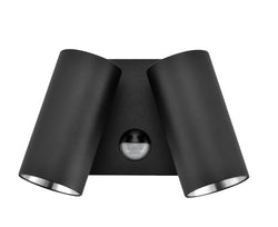 Pureled Twin Luxe Outdoor Wall Light with Sensor 16W CCT Selectable 3000K/4500K/6000K 1000lm Non Dimming IP65 Black