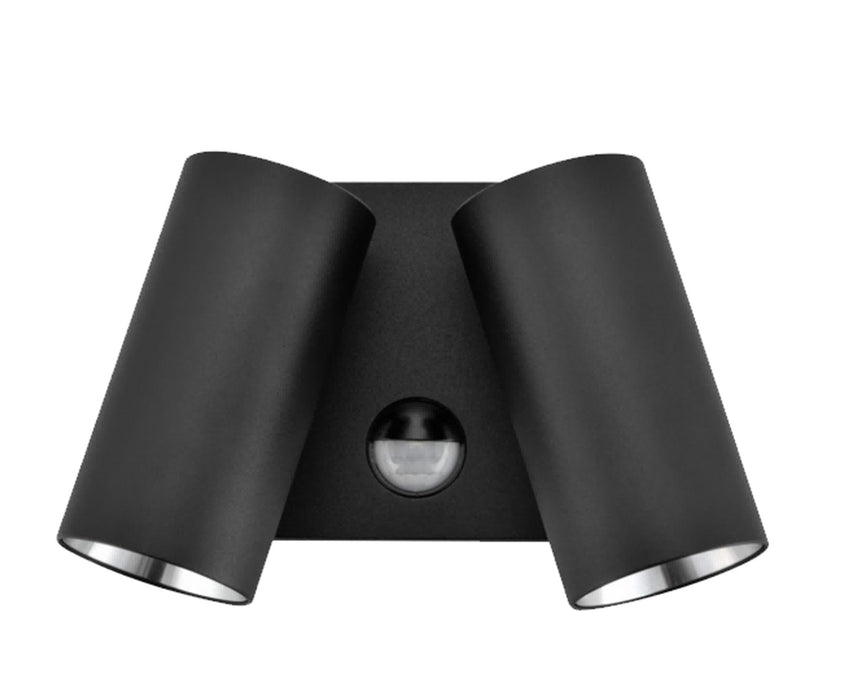 Pureled Twin Luxe Outdoor Wall Light with Sensor 16W CCT Selectable 3000K/4500K/6000K 1000lm Non Dimming IP65 Black