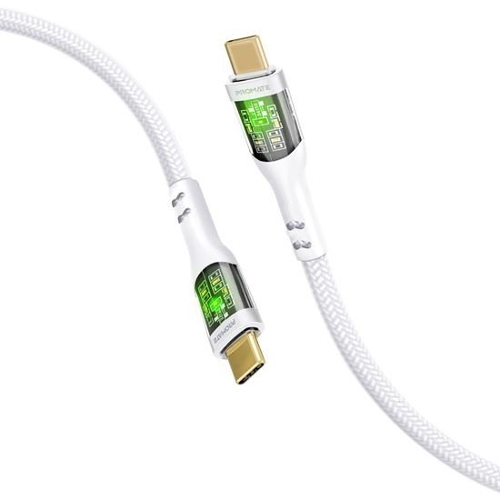 Promate 2m USB-C to USB-C Cable with Transparent Connectors & LEDs