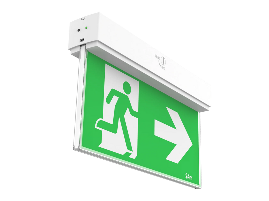 Pureled Specification Range IP Rated Surface Mount Exit Light 24m Double Sided 2W  Maintained IP65  White Directional Signs Included