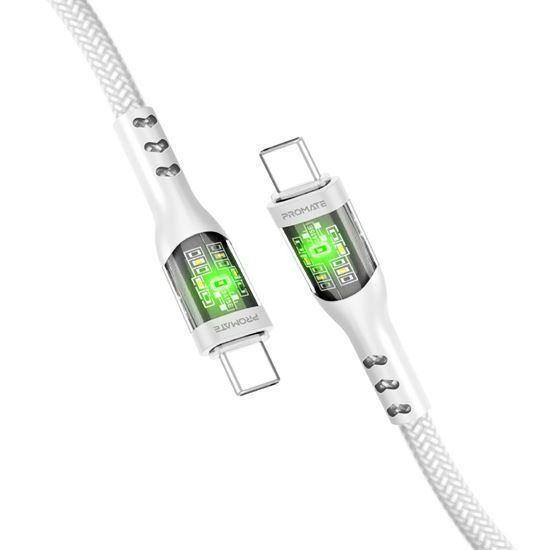 Promate 1.2m USB-C to USB-C Cable with Transparent Connectors & LEDs