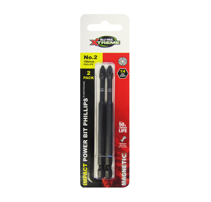 Blu-Mol Xtreme Impact Bit Phillips No.2 X 100mm - 2 Pack