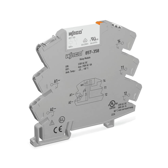 Wieland Relay Slim-line with Base 6mm Wide 230VAC/DC 1 x 6A C/O