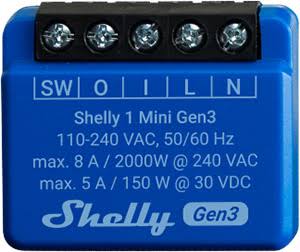 Shelly WI-FI Relay Switch 1 Channel 8amp 110-230vac GEN3