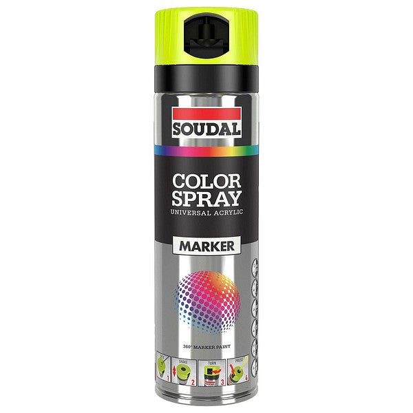 Soudal Color Marker Spray Fluro Yellow 500ml