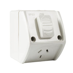 Tradesave  Switched Socket 10A Waterproof Single Grey IP53