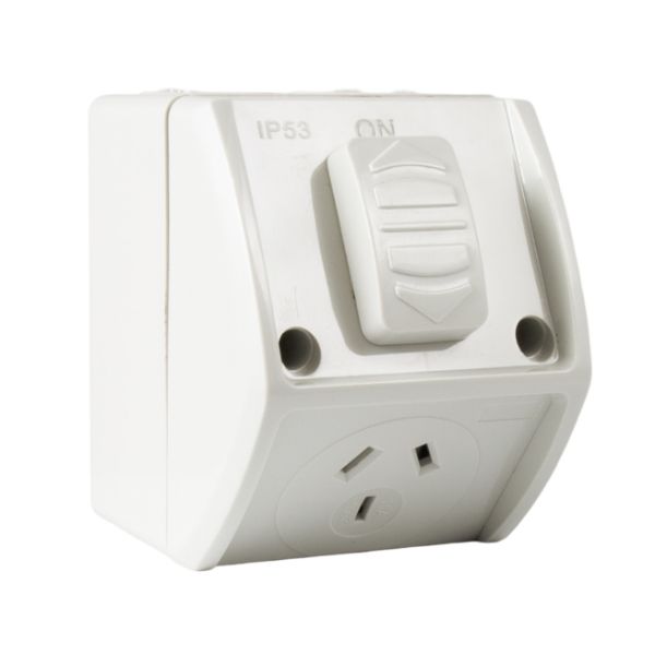 Tradesave  Switched Socket 10A Waterproof Single Grey IP53