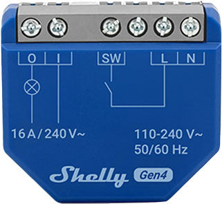 SHELLY Wi-Fi Relay/Switch 1 Channel 16A 110-230VAC 12/24-48VDC Gen4
