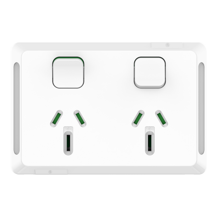 Iconic Switched Socket Iconic Pro Double Horizontal 15A White