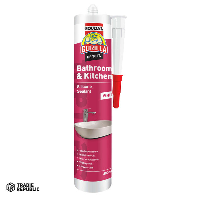 Holdfast Gorilla Bathroom & Kitchen Silicone Sealant 300ml White