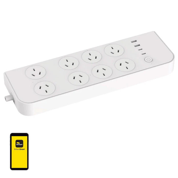 Brilliant Smart 8 Outlet Powerboard USB A & C - White
