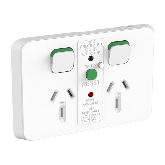 Iconic Socket Sw Horiz Twin 30mA RCD 10A250V VW