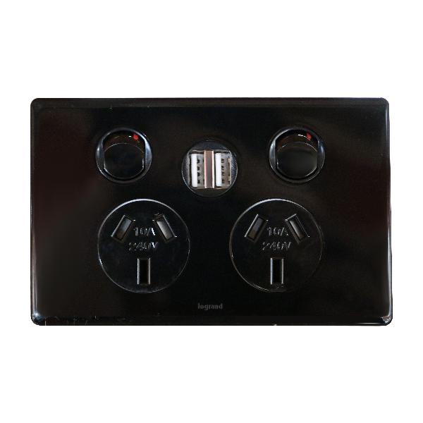 Legrand HPM EL DED DGPO 10A W INTEGRATED DUAL USB CHARGER 2.4A BLACK