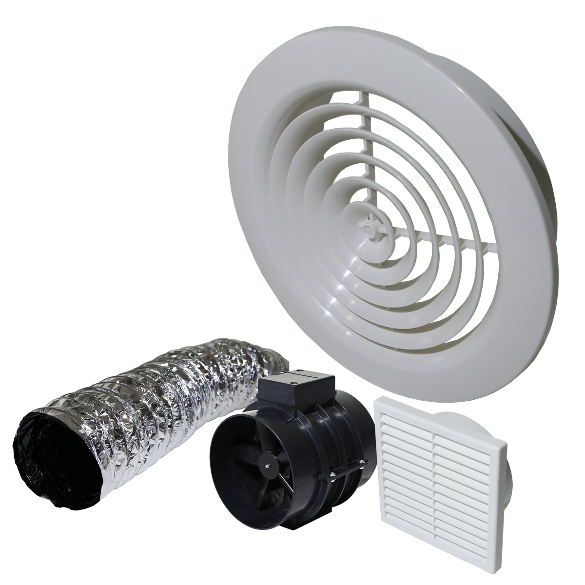 Weiss 150mm inline fan contractor pack with round fascia — Scott Electrical