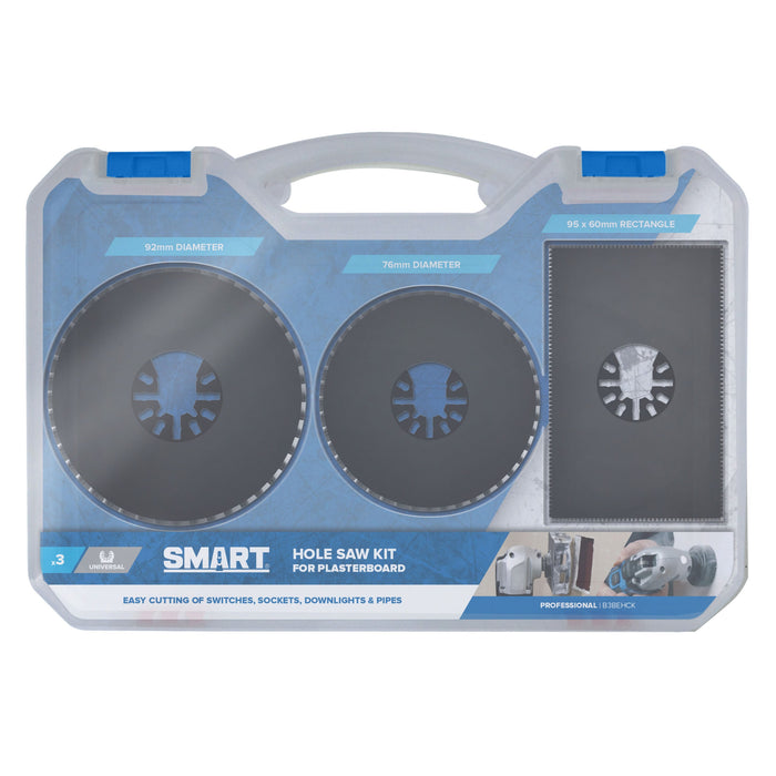 Professional Series Electricians Cutter Kit 1 x Flush Box Cutter. 1 x 76mm & 1 x 92mm Downlight Cutters in Carry Case - Pk 3