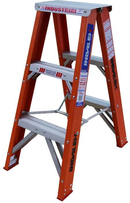 Indalex 0.9M Industrial F'Glass 150KG Tradesman D/Sided Step Ladder