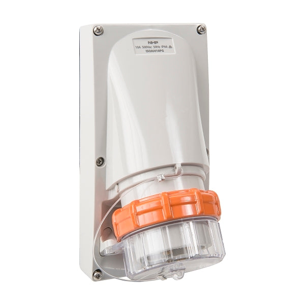 Iso APPLIANCE INLET 4 ROUND PINS 10A 500V AC GREY LESS BACK BOX