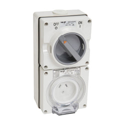 Iso SW OUTLET 2 FLAT PINS 1 ROUND EARTH 10A 250V AC GY 38mm BASE