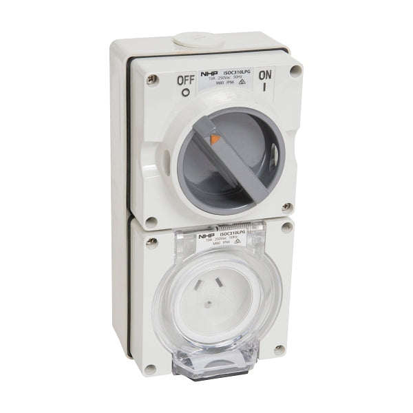 Iso SW OUTLET 2 FLAT PINS 1 ROUND EARTH 10A 250V AC GY 38mm BASE