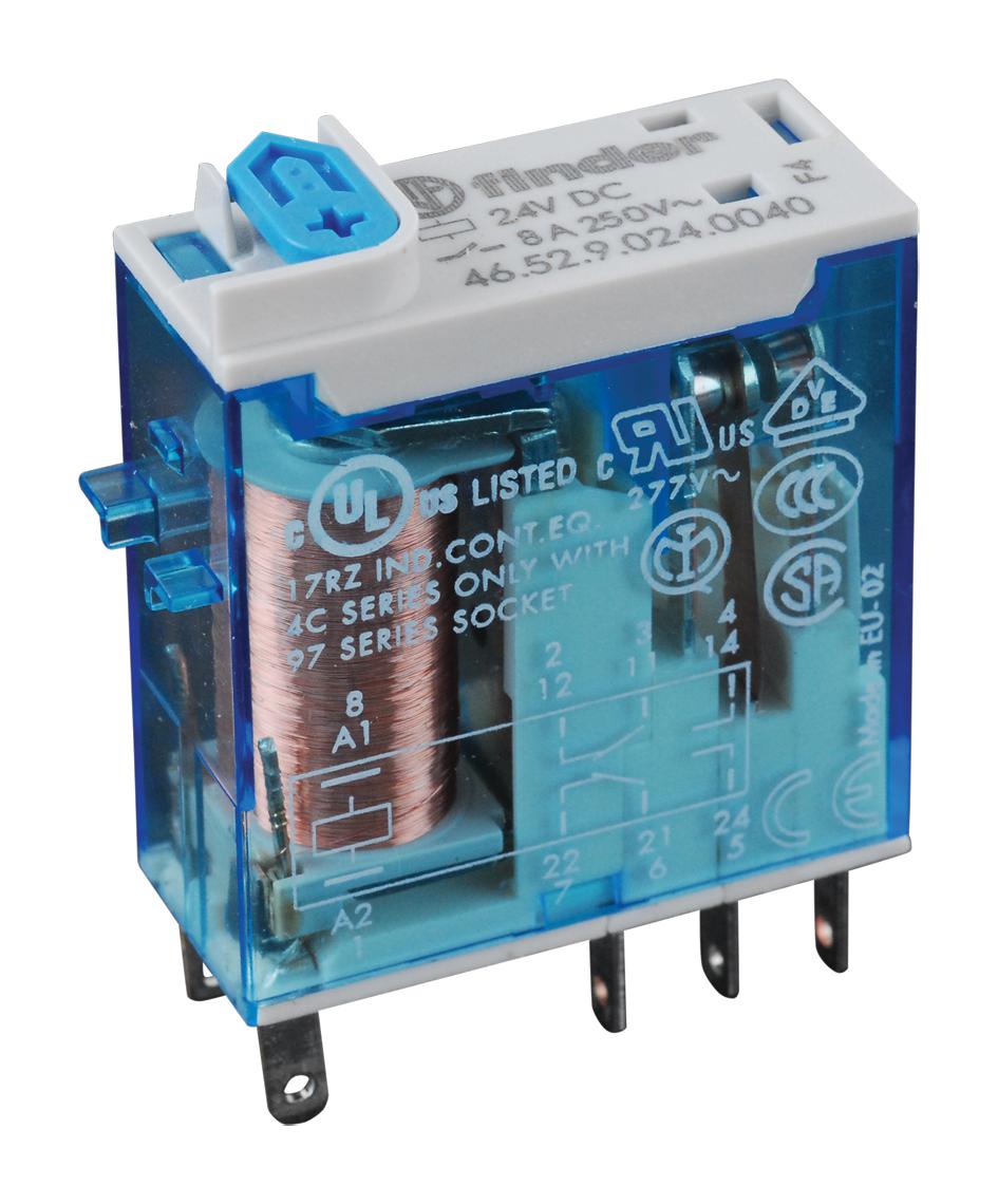Finder RELAY 2-POLE 24VDC 8A LED & TEST BUTTON — Scott Electrical