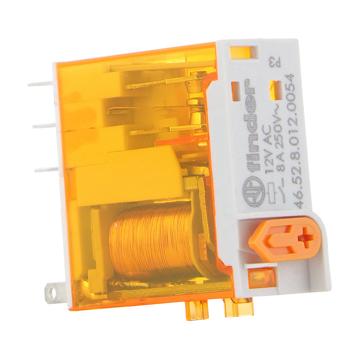 Finder Miniature Industrial Relay 8A 2C/O 12VAC Coil W/PB+LED+MI