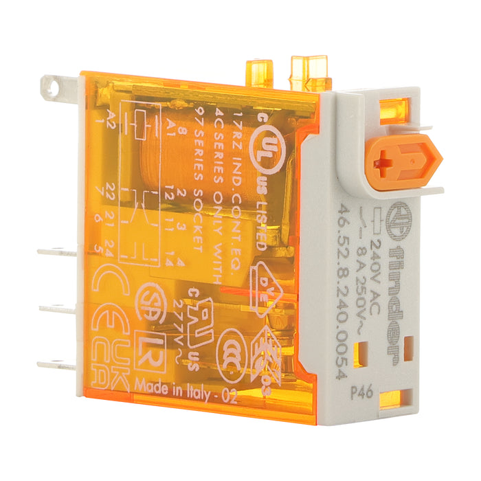 Finder Miniature Industrial Relay 8A 2C/O 240VAC Coil W/PB+LED+MI