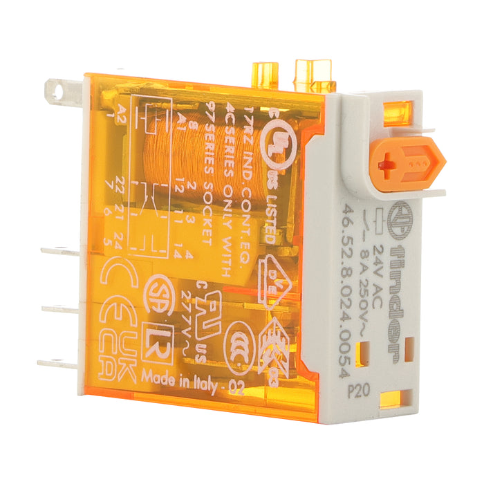 Finder Miniature Industrial Relay 8A 2C/O 24VAC Coil W/PB+LED+MI