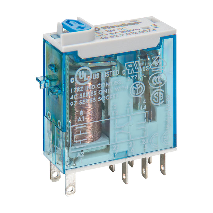 Finder Miniature Industrial Relay 8A 2C/O 12VDC Coil W/PB+LED+MI