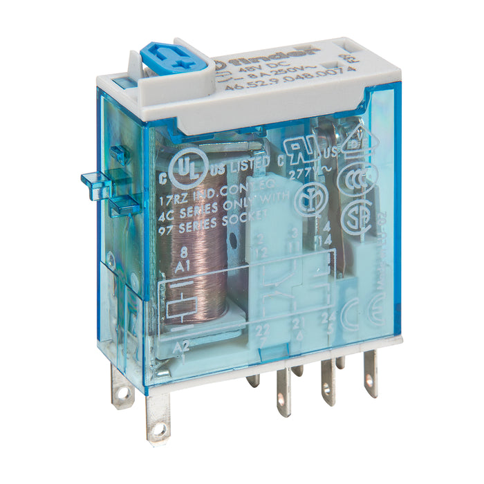 Finder Miniature Industrial Relay 8A 2C/O 48VDC Coil W/PB+LED+MI