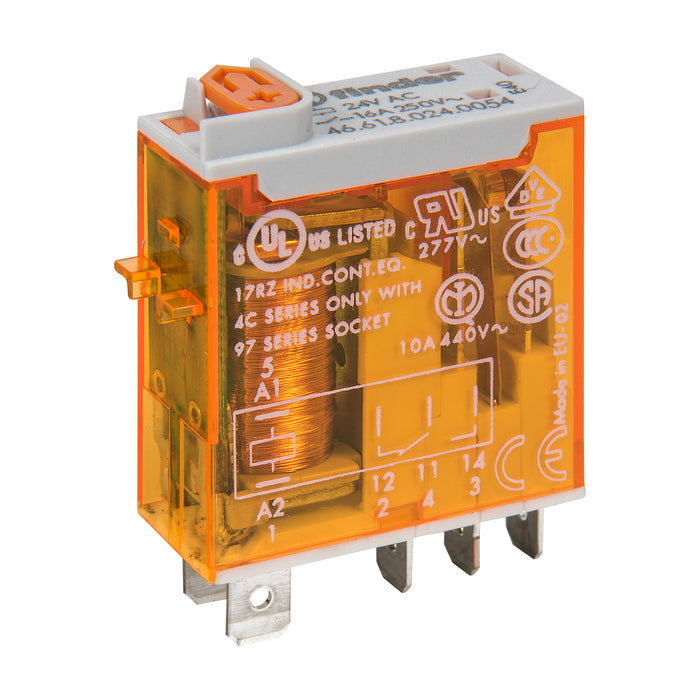 Finder Miniature Industrial Relay 16A 1C/O 24VAC Coil W/PB+LED+MI