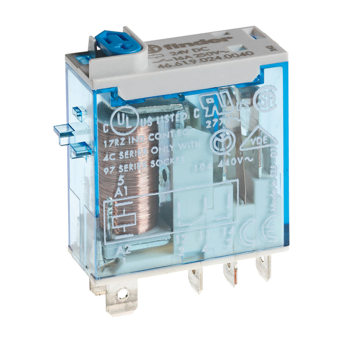 Finder Miniature Industrial Relay 16A 1C/O 12VDC Coil W/PB+LED+MI