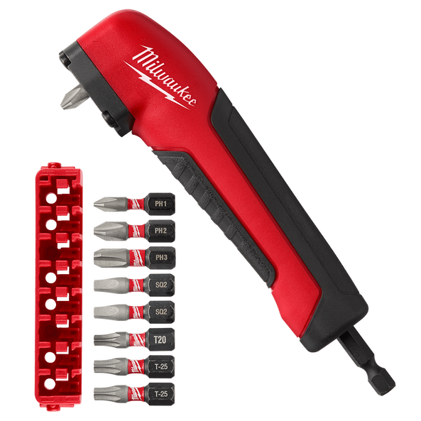 Milwaukee Drill Driver Adapter Right Angle 1/4" Hex +9pc Bits