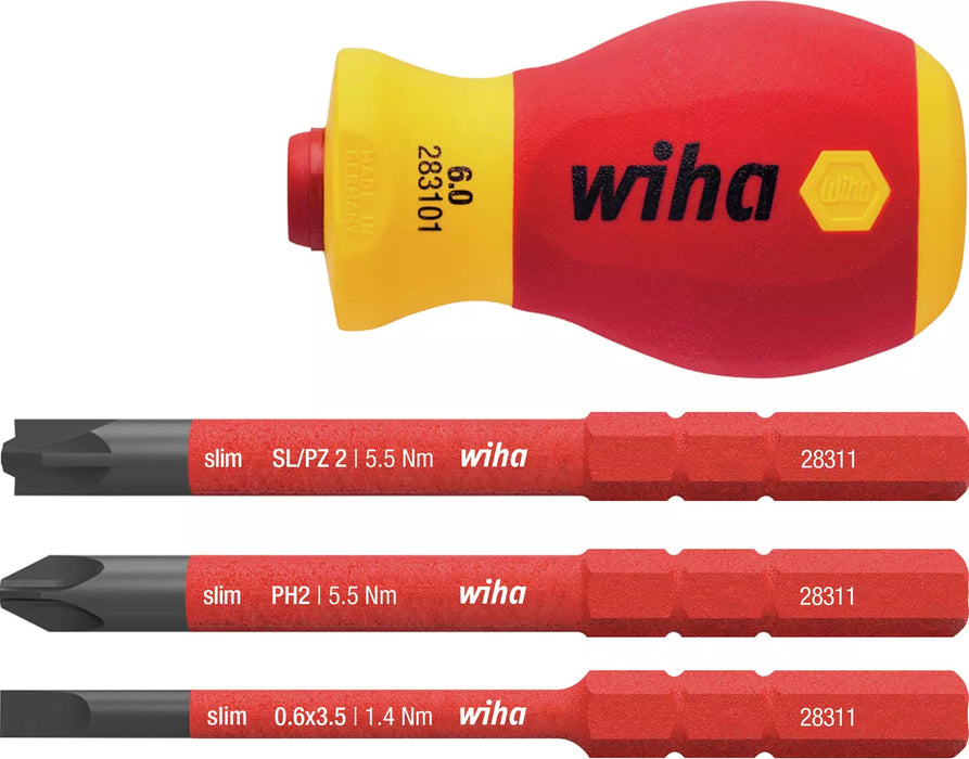 Wiha Stubby Screwdriver 1000V (1xSL3.5mm,1xPH#2, 1xSLPZ#2 Bits)