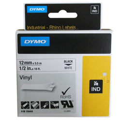 Dymo Rhino Vinyl Black on White 9mm x 5.5m SD18443