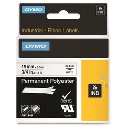 Dymo Rhino Permanent Polyester Black on White 19mm x 5.5m SD18484
