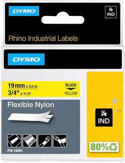 Dymo Rhino Flexible Nylon Black on Yellow 12mm x 3.5m SD18490