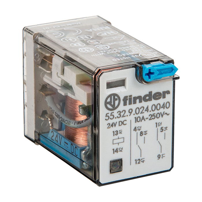 Finder Miniature GP Relay 10A 2C/O 24VDC Coil W/PB+MI