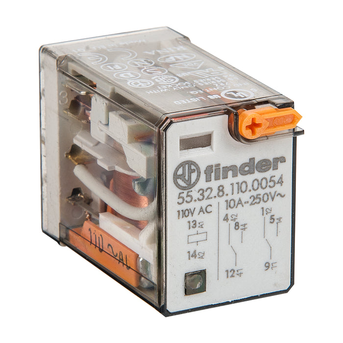 Finder Miniature GP Relay 10A 2C/O 110VAC Coil W/PB+LED+MI
