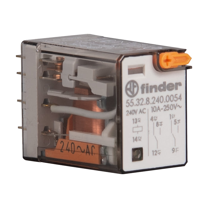 Finder Miniature GP Relay 10A 2C/O 240VAC Coil W/PB+LED+MI